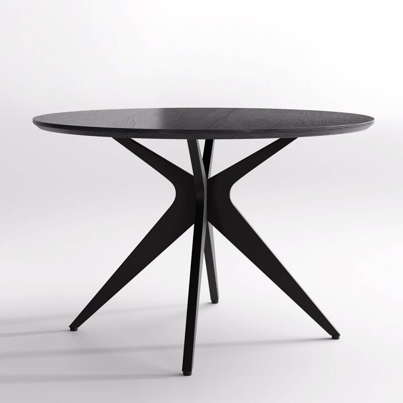 45.3" W 4-Person Round Solid and Manufactured Wood Dining Table with Metal Legs, Black, Solid and Manufactured Wood