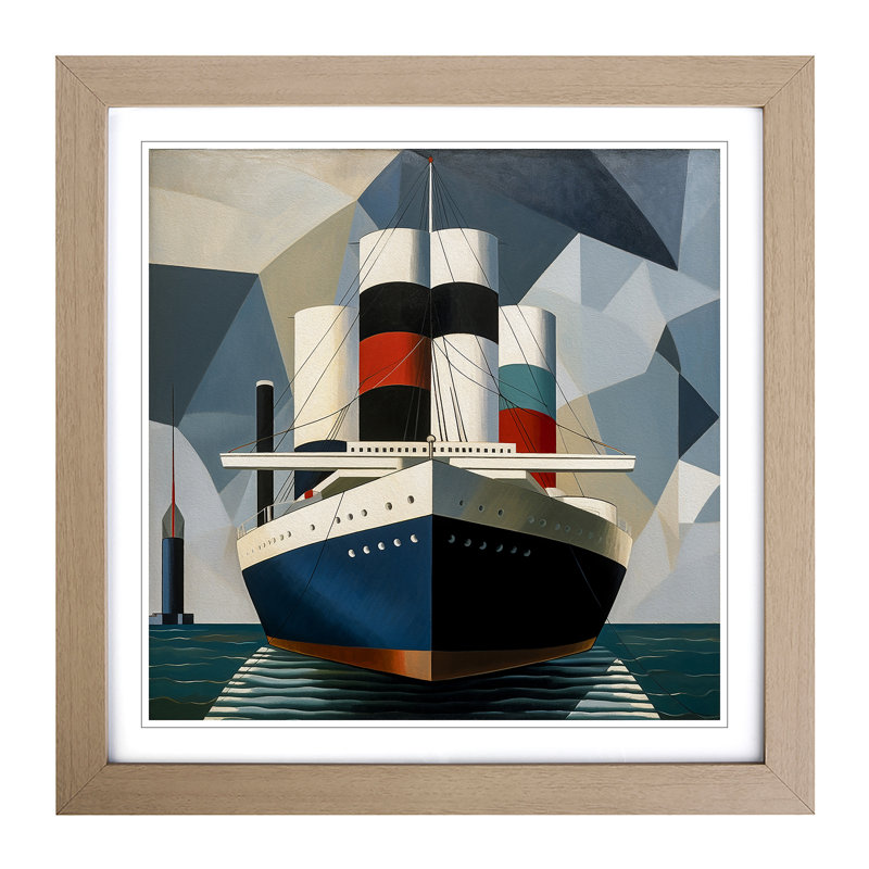 Ship On The Ocean Bauhaus - Single Picture Frame Print on Wood, Oak