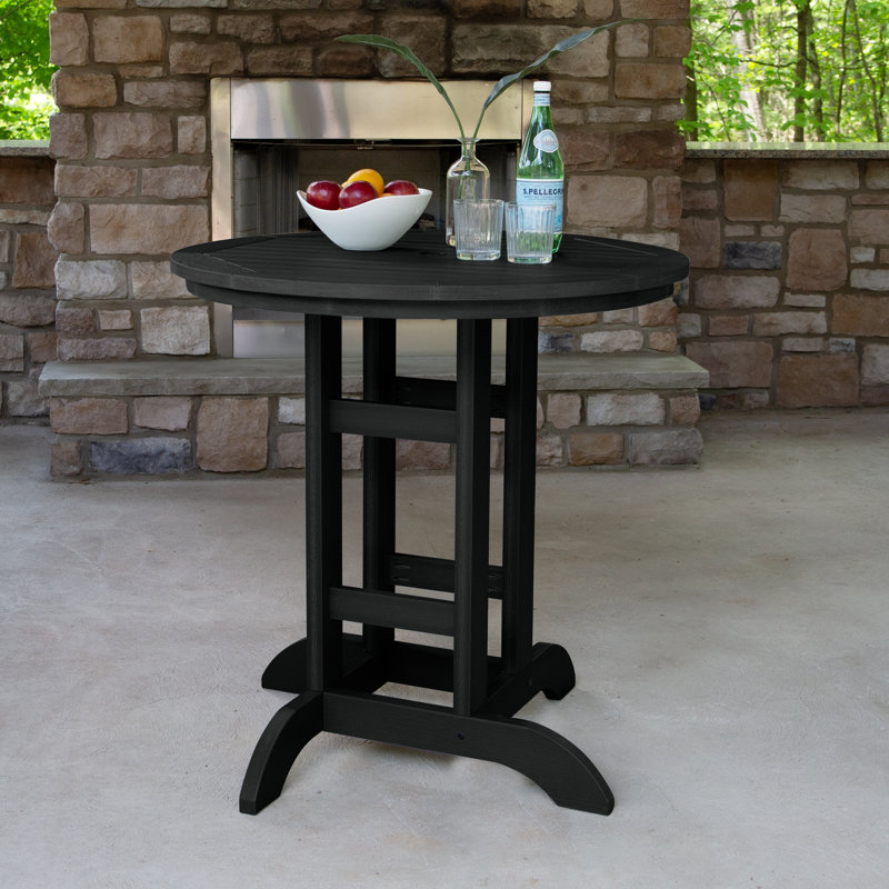 Tion Round Outdoor Dining Table with Umbrella Hole in Counter Height (36"), Black, 36" H x 36" L x 36" W