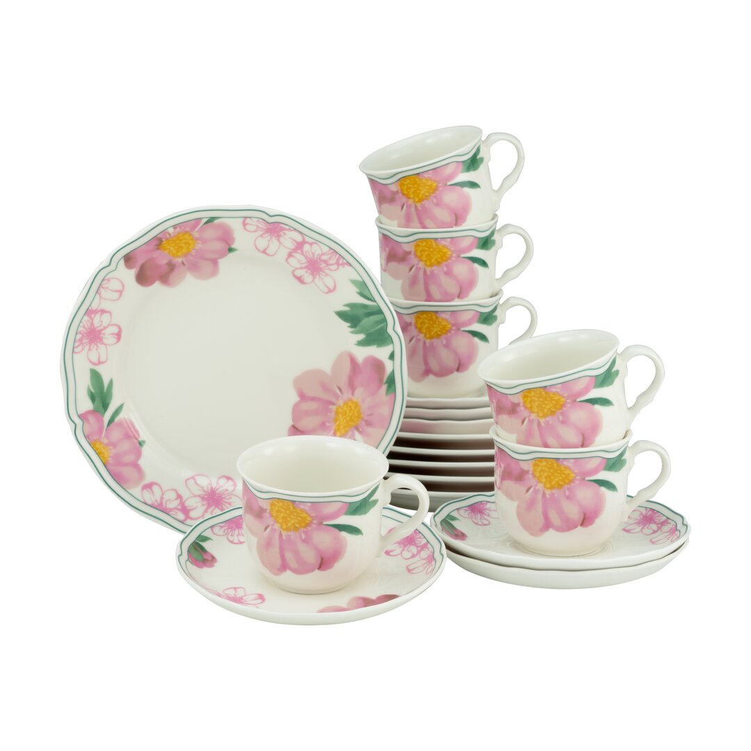 18-tlg. Geschirrset Alba Rose aus Bone China für 6 Personen