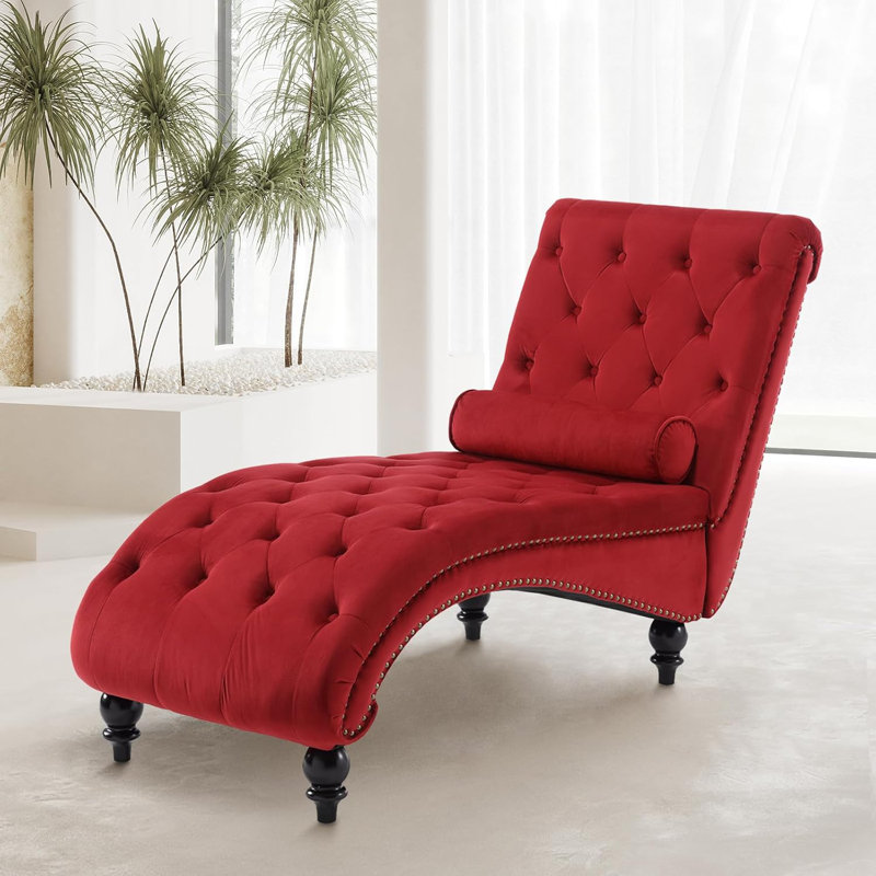 Chaise longue capitonnée en velours, Rouge