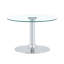 Table basse ronde en verre trempé de 27,5 pouces de diamètre. 17,7 pouces de haut, soutenu par une base en métal argenté, avec un bord de luxe léger.-130146780