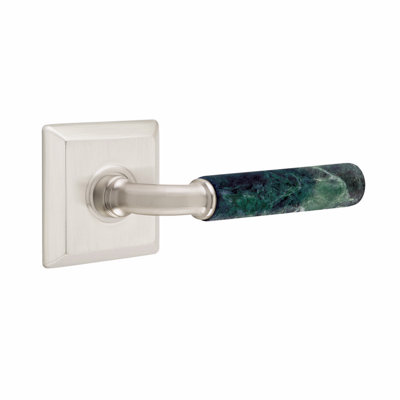 Ensemble de leviers d'intimité Emtek Select, rosette Quincy, tige R-Bar, poignée en marbre vert, CF