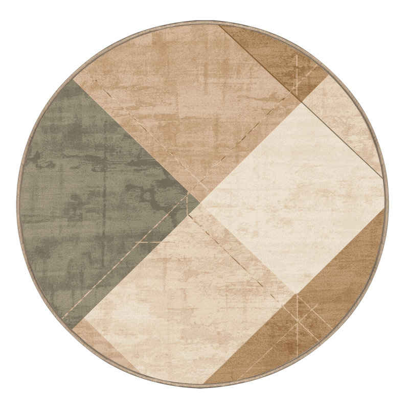 Tapis doux et texturé doux et moelleux avec motifs beige et beige - reliure beige, Rond 4 pi