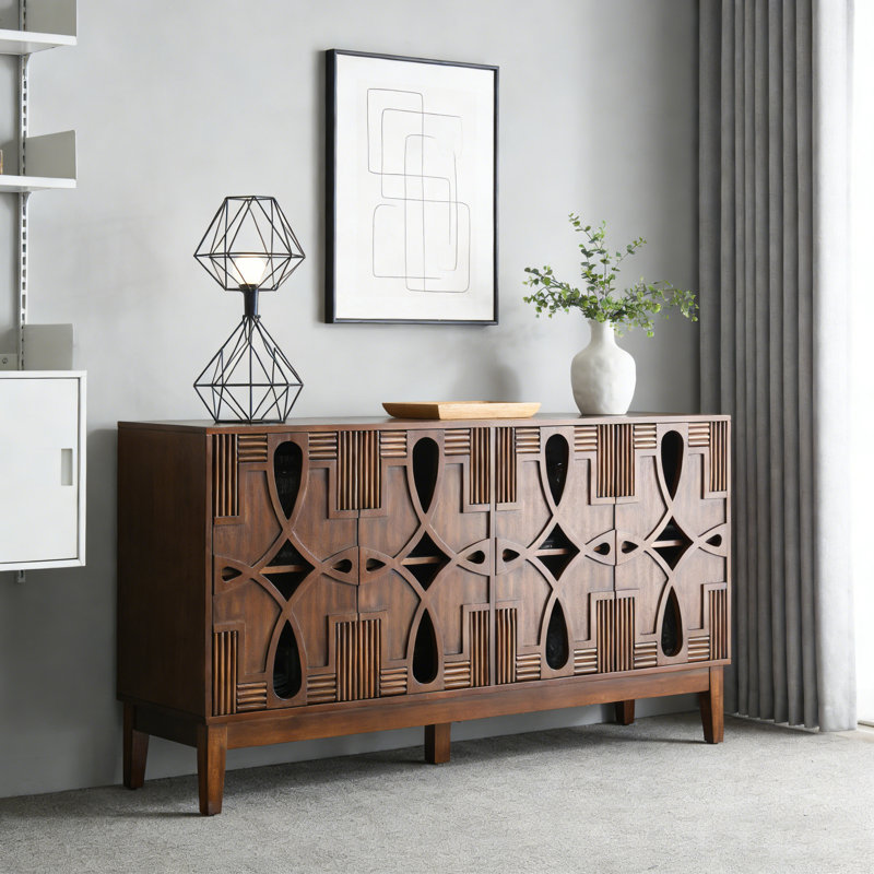 60.5" Mid Century Modern Walnut Sideboard Buffet & TV Console, 4-Door Storage Cabinet With Adjustable Shelves, Walnut