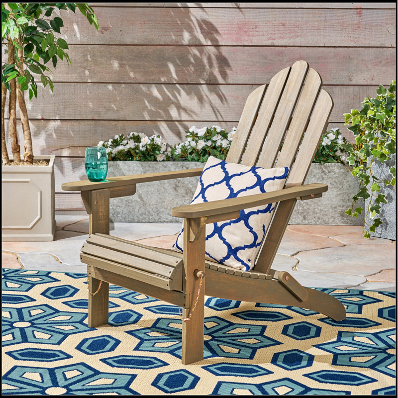 Foldable Acacia Wood Adirondack Chair, Classic Slat Design For Outdoor Comfort And Space-Saving Convenience, Gray