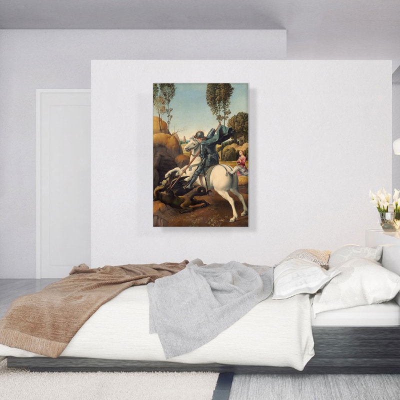 «Saint George and the Dragon 1506» par Raphael, reproduction d'art sur toile tendue, H 40 po x l 26 po x P 1,5 po
