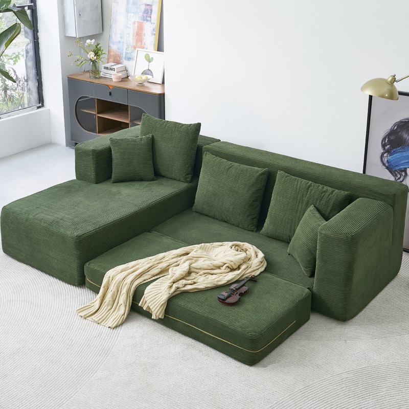 Corduroy Convertible Sleeper Sectional, Green