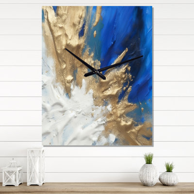 Transcendance abstraite en bleu et or II - Peinture abstraite horloge murale surdimensionnée