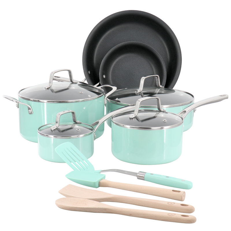 Ensemble de batterie de cuisine en céramique 14 pièces Martha Stewart Lockton, Bleu