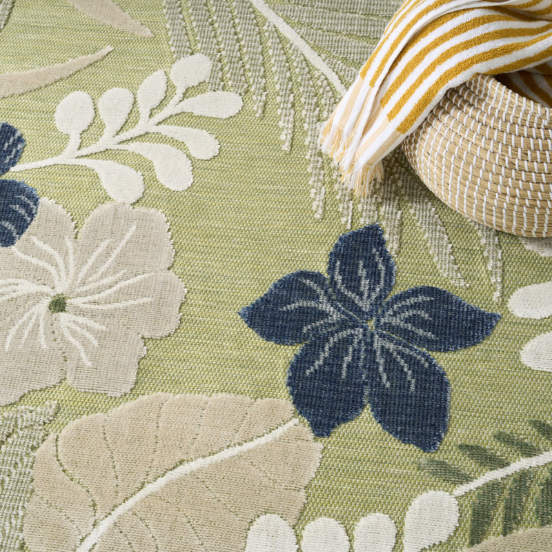 Megan 4' x 6' Blue Tropical Rug, Rectangle 4' x 6', Blue
