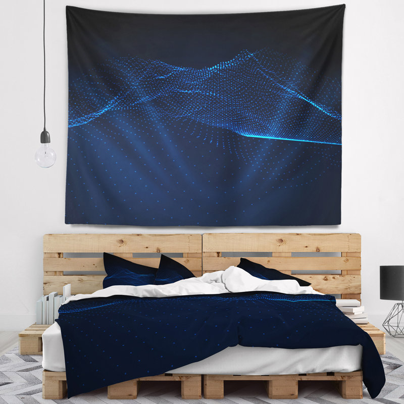 Tapisserie «Spacescape 3D Wave Glowing Particles», H 32 po x l 39 po
