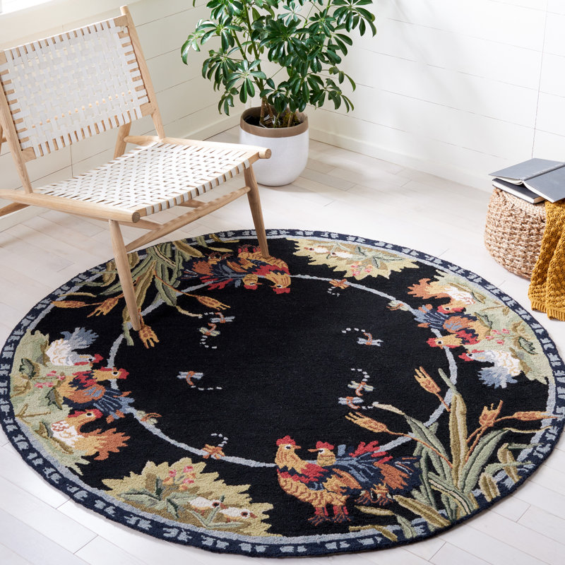 Tapis oriental en laine crocheté à la main Kinchen, Rond 4 pi