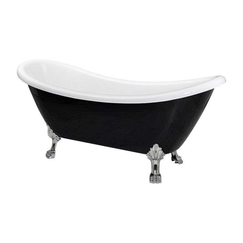Daphne 59" x 30" Freestanding Soaking Acrylic Bathtub, Black, Chrome Tiger