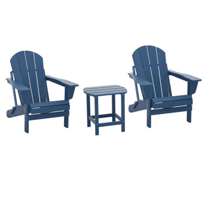 2 - Person Hdpe Folding Adirondack Chair With Table Navy Blue