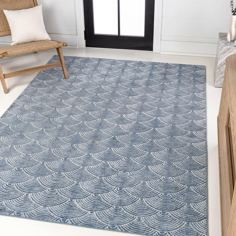 Tapis bleu marine / crème à motif géométrique Simsbury, Rectangle 7 pi 9 po x 10 pi