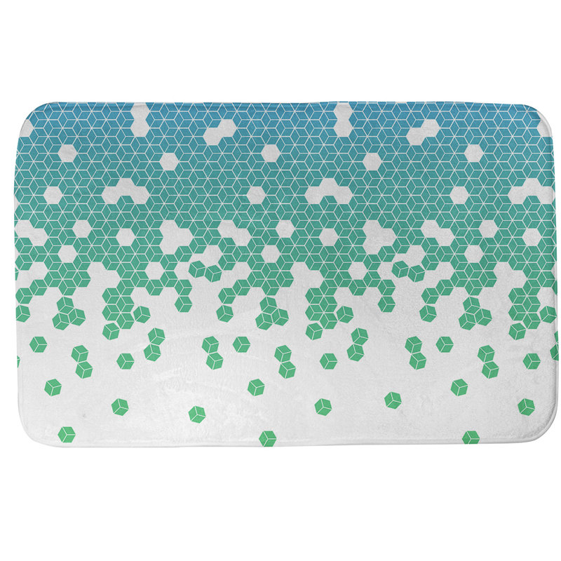 Leffel Memory Foam Non-Slip Bath Rug, 17" W x 24" L, Blue/Green