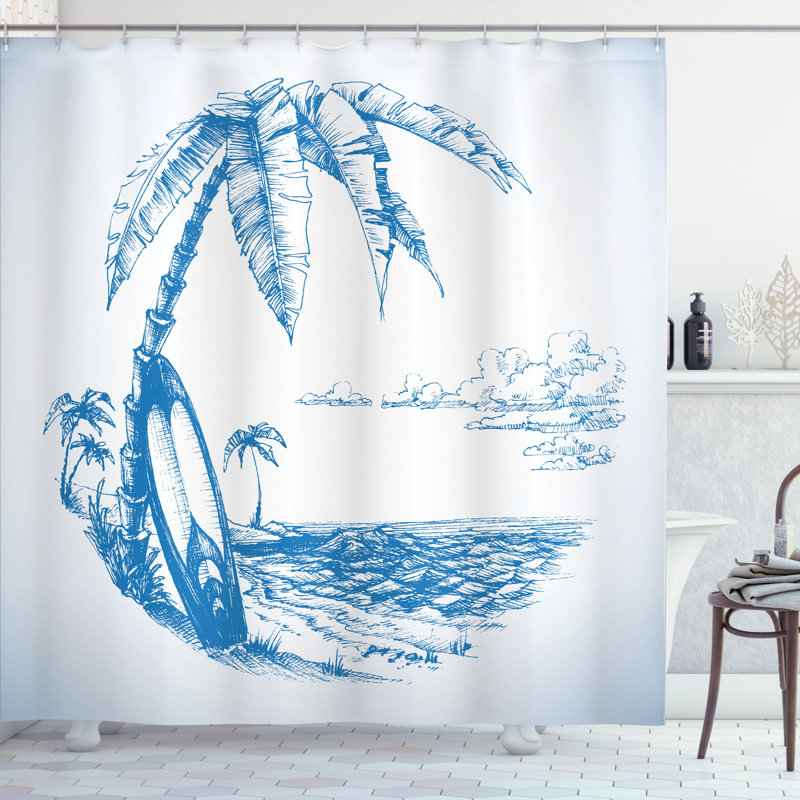 Ensemble de rideau de douche avec crochets surf, H 75 po x l 69 po