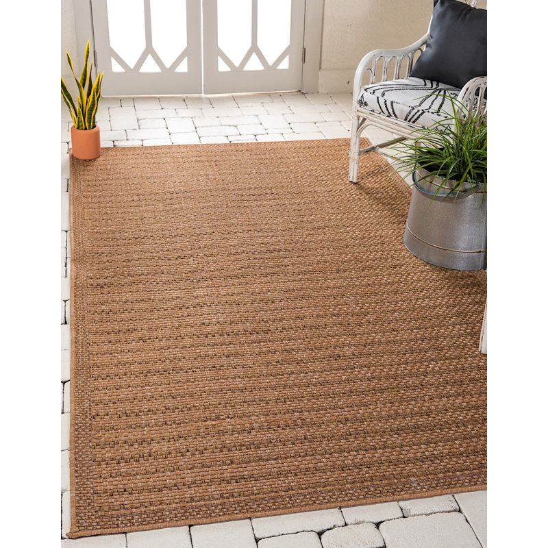 Tapis rayé brun clair intérieur / extérieur, Rectangle 5 pi 3 po x 8 pi