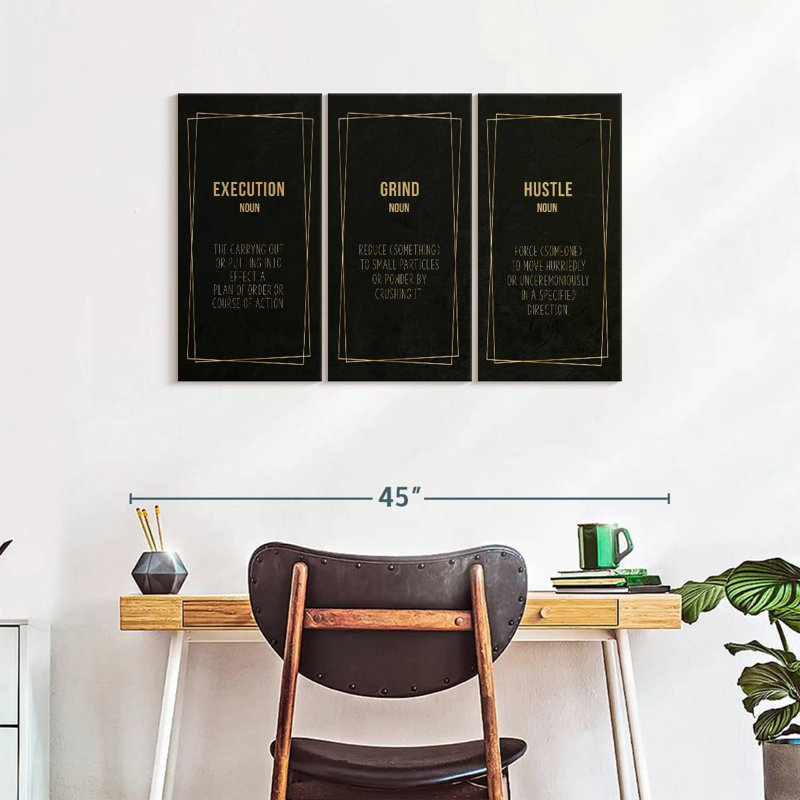 " Execution Grind Hustle " 3 Piece Art Set, 24" H x 38" W x 1.25"