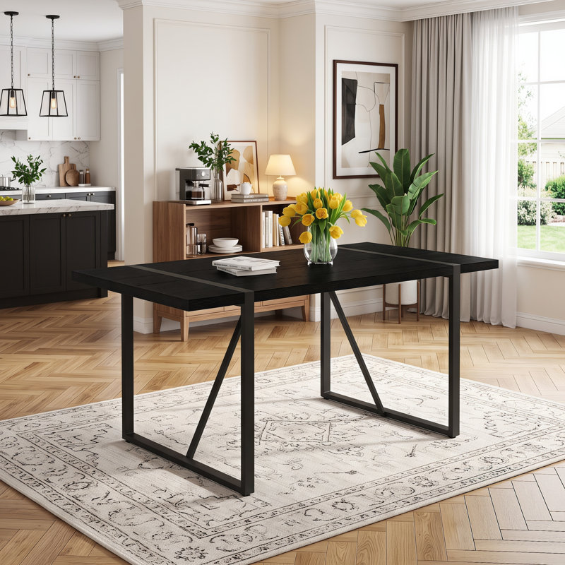 Table de salle à manger de 55,1 pouces pour 4 à 6 personnes avec structure en métal, Noir