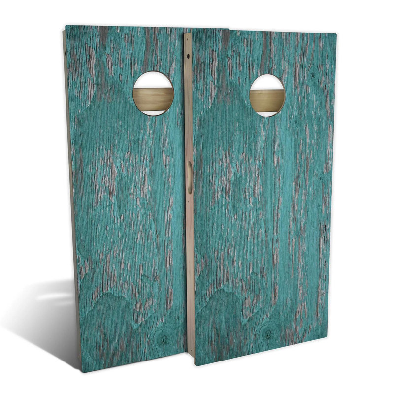 Ensemble de 2 panneaux de cornhole rustiques bleu rustique 2 pi x 4 pi avec lumières à trous