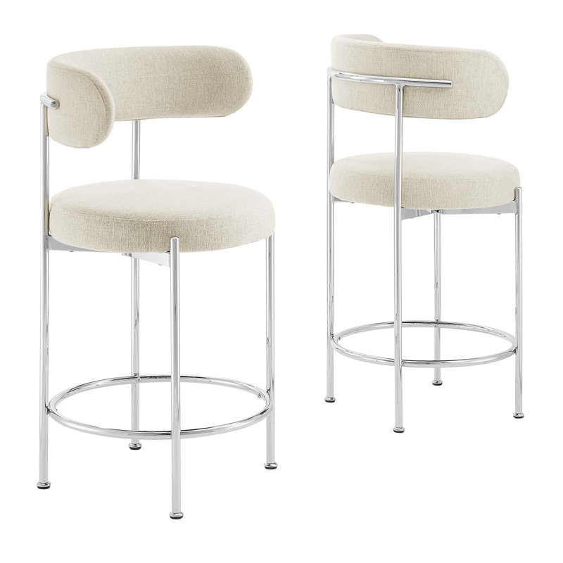 Tabourets Modway Albie - ensemble de 2, Tabouret de comptoir (siège d'une hauteur de 25,5, Argent argent, Beige