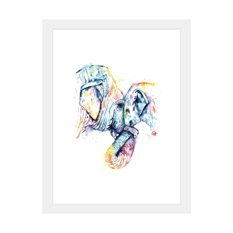 «Elephant Mom and Baby» par Lisa Whitehouse - impression d'art graphique, H 24 po x l 16 po x P 1 po, Papier encadré blanc