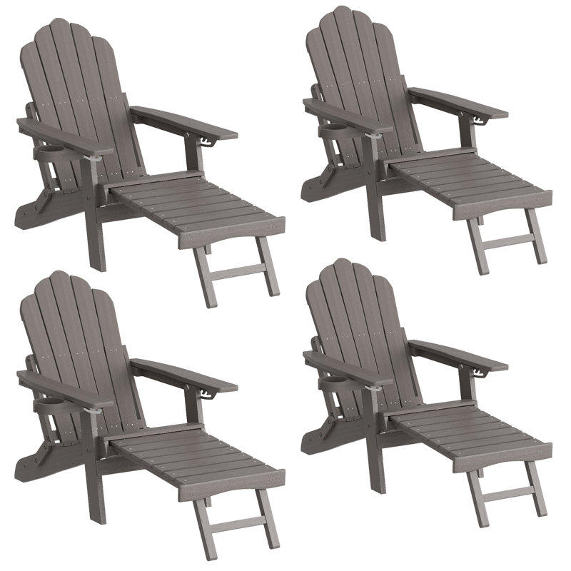 Ensemble de 4 chaises Adirondack pliantes avec repose-pieds rétractable et porte-gobelets Adirondack réglable avec repose-pieds