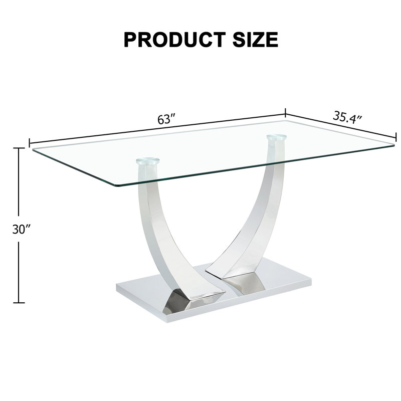 Plouffe Glass Top Metal Base Dining Table, Silver