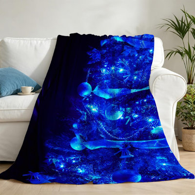 Jeté en flanelle bleue molletonnée ultra douce, avec imprimé recto
