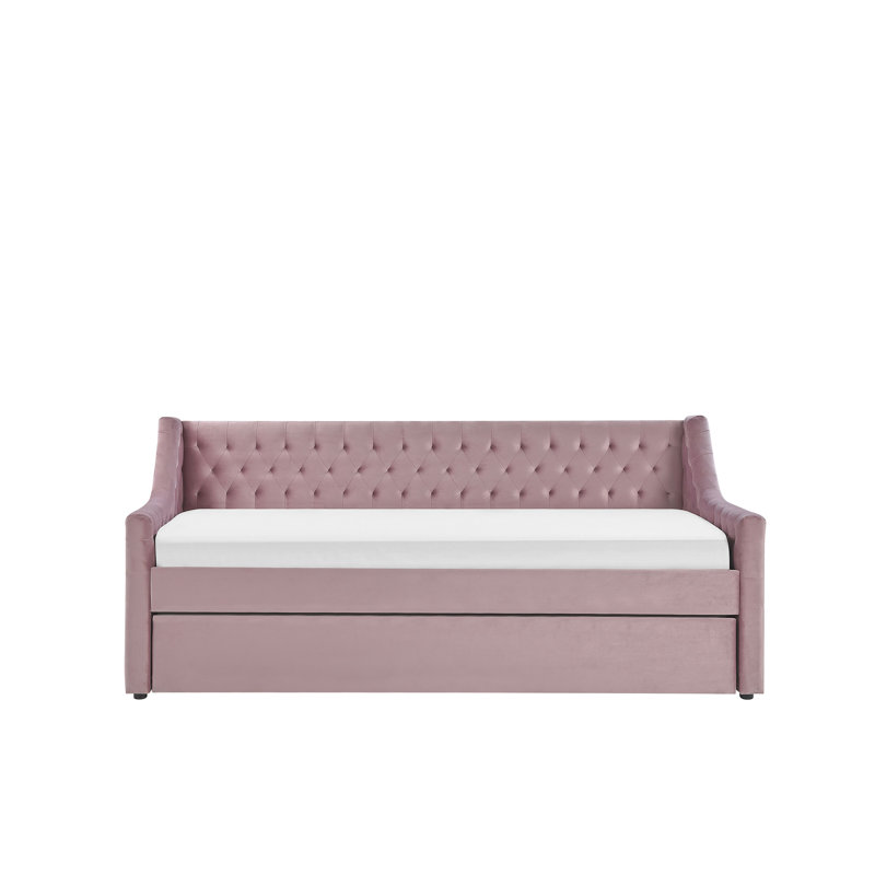 Nicolas Upholstered Daybed with Trundle, Pink 