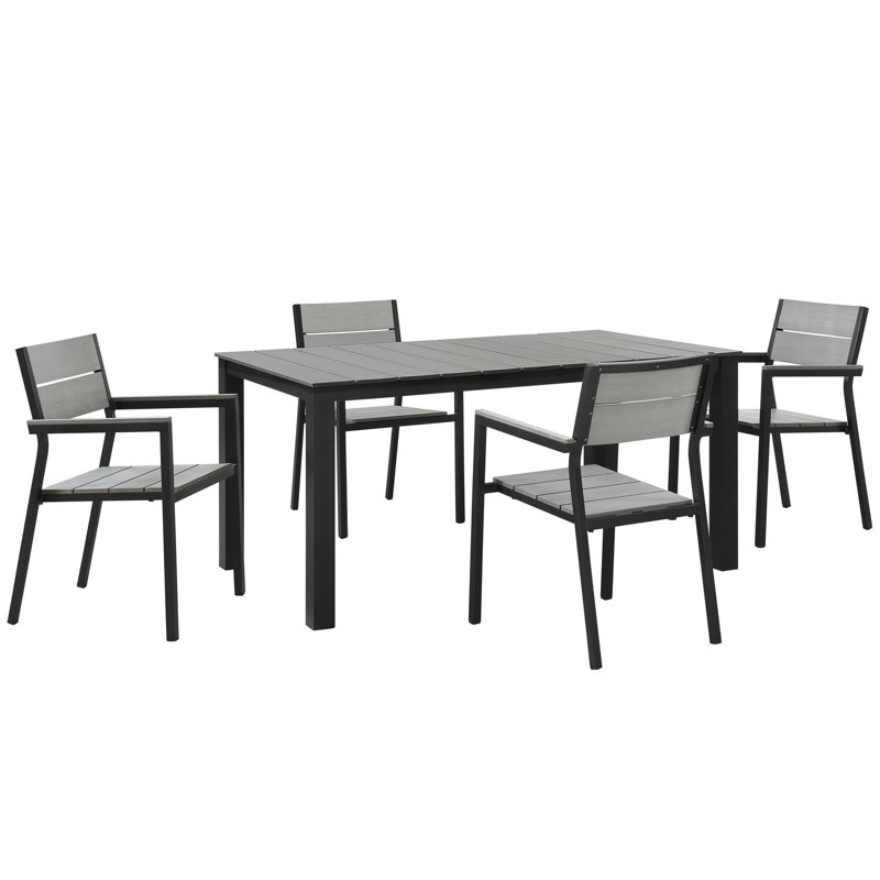 Maine 5 Piece Outdoor Patio Dining Set In Brown Gray, Brown/White, 33"H x 35.5"W x 63"L