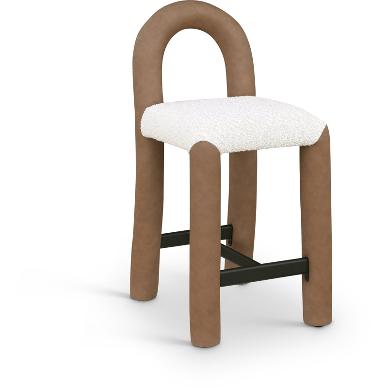 Amari Stool, Vegan Leather & Boucle Fabric, Brown