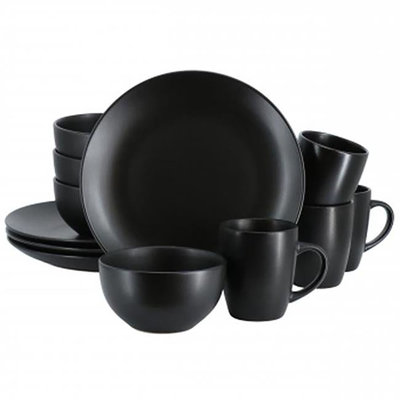 12 Piece Round Stoneware Dinnerware Set, Microwave & Dishwasher Safe, Service For Four, Modern Everyday Plates And Bowls