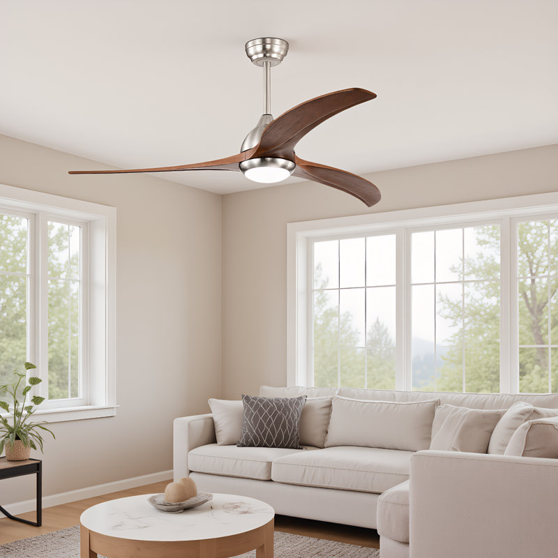 52" Solid Wood Ceiling Fan with Light & Remote, Reversible Motor, 6 Speeds, 3 Colors, for Patio Living Room Bedroom Office