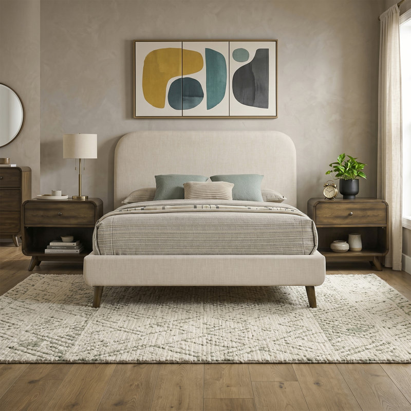 Ensemble de chambre à coucher à bord arrondi 3 pièces Marlowe, Queen, 3 Pcs: Bed, 2 Nightstands