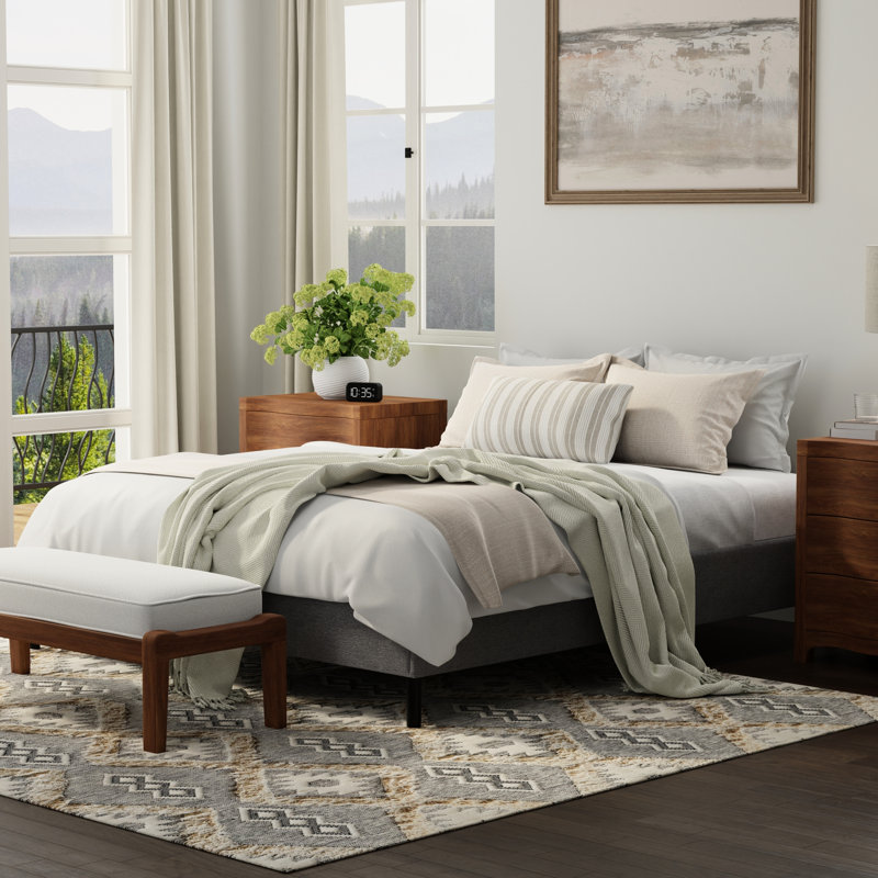 Black And Gray, Upholstered, Standard Foundation, Queen, Bed, All Mattress Configurations, Quick Assembly Bed Frame, Foam Beds, Tool - Setup