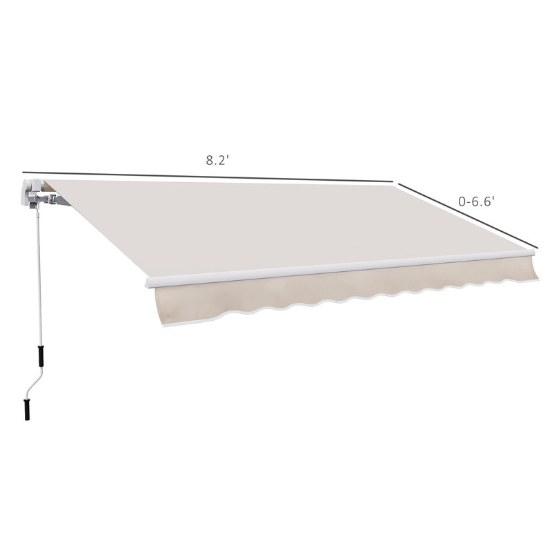Toile de terrasse 8 po x 7 pi avec auvent rétractable extérieur et manuel pour terrasse, beige