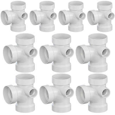 3" x 3" x 3" x 2" White PVC DWV Sanitary Tee w/ Right Side Inlet All Hub PVC Drain, Waste & Vent Fitting, (10 Pack)