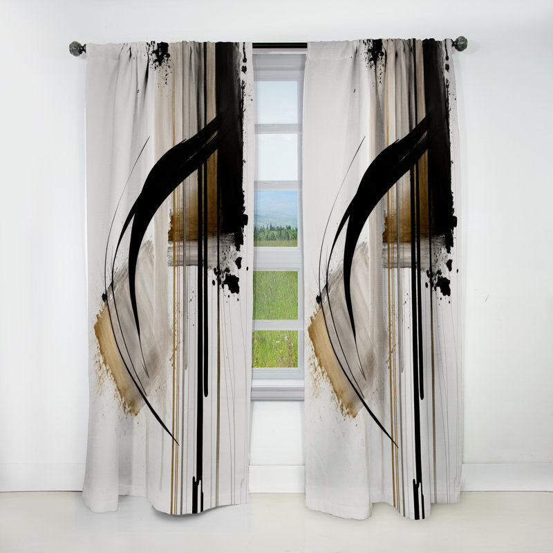 Noir, blanc et or Expression I - Rideau abstrait occultant moderne - 1 panneau, L 52 po x L 84 po