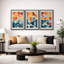 Abstrait, couleurs vives et abstraites «Œuvre abstraite et audacieuse bleu orange contemporain, images bohème de style Mid-Century moderne, impression numérique sur toile 3 pièces  -100707258-100707261