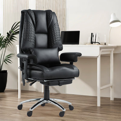 Fauteuil de bureau inclinable Big & Tall avec massage en 6 points, chauffage, soutien lombaire, capacité de 400 lb, similicuir pour bureau à domicile, bureau