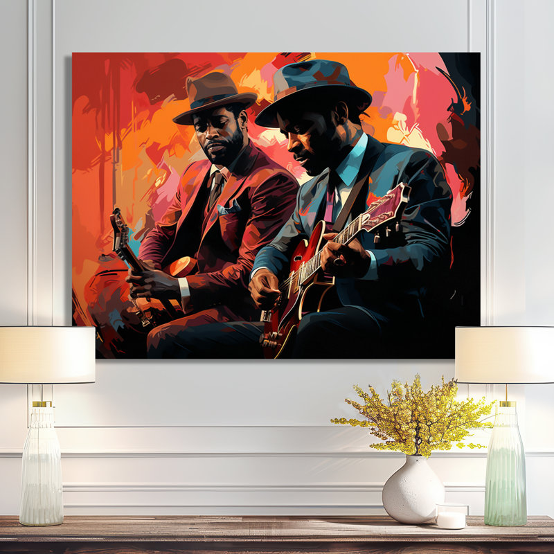 «Pink Jazz Duo», musique rétro, Toile tendue, H 24 po x l 32 po x P 1 po