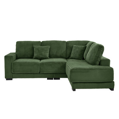 93" Sectional Sofa, L Shaped Sofa Couch With Reversible Chaise Lounge, Upholstered Soft Corduroy Couch For Living Room, Apartment (Green)