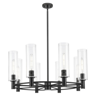 Downtown Urban - Crown Point - Lustre suspendu 8 lumières 32 "avec abat-jour 12" - Finition noir mat - Abat-jour