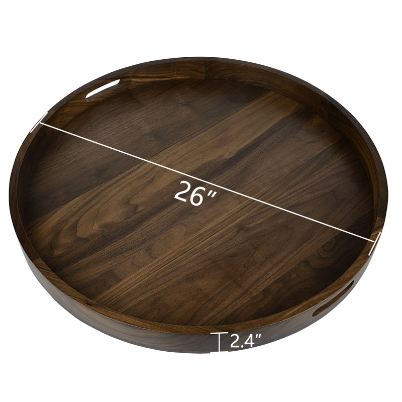 Arooj Round Solid Walnut Serving Tray, 2.4" H x 26" W x 26" D