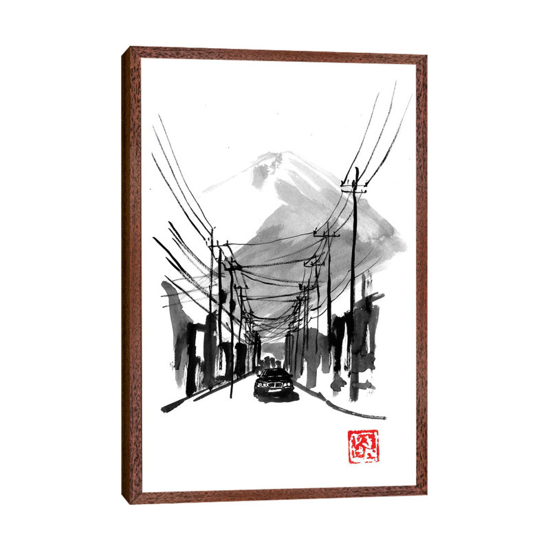 Fujiyoshida by Péchane - Painting on Canvas, 101.6 cm H x 66.04 cm W, Classic Brown Wood Framed