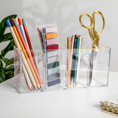 Martha Stewart Kerry Plastic 4 Compartment Desktop Pen Holder and Organizer
