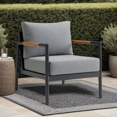 Chaise d'extérieur gris Odda en aluminium et bois de teck